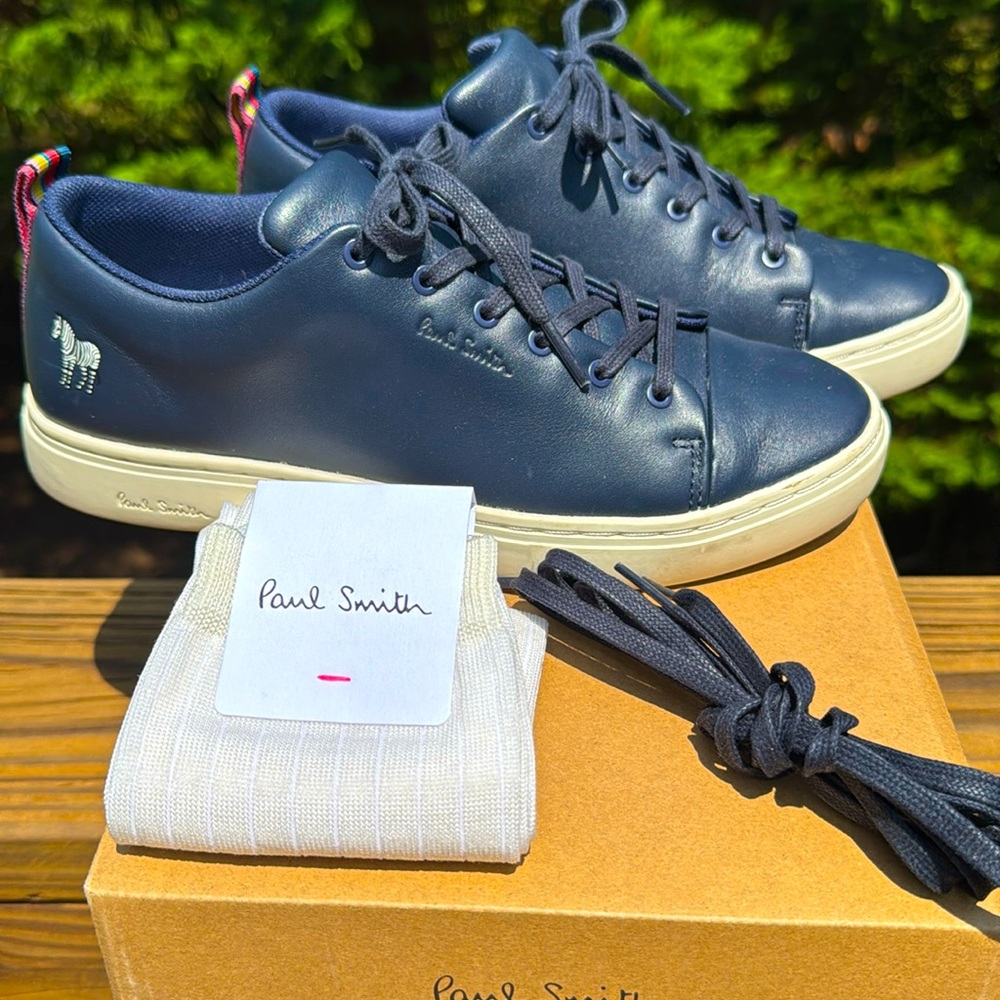 Paul Smith women’s Lee leather navy sneakers and socks